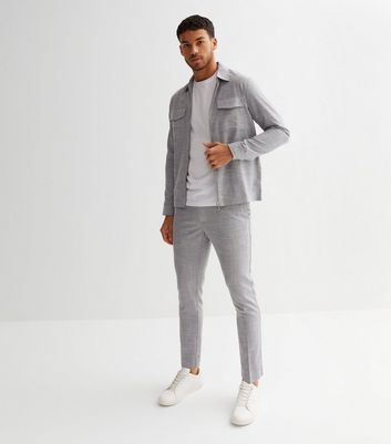 Men's Pale Grey Slim Fit Crop Suit Trousers New Look