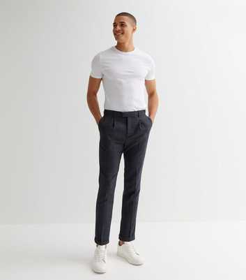 Navy Pleated Tapered Suit Trousers