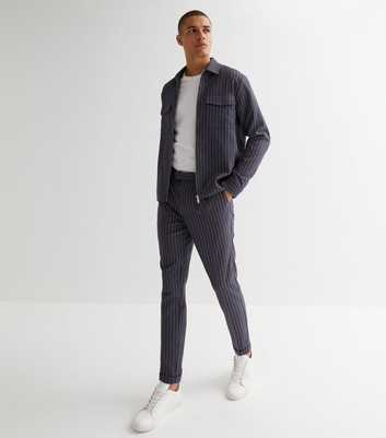 Blue Stripe Pleated Tapered Trousers