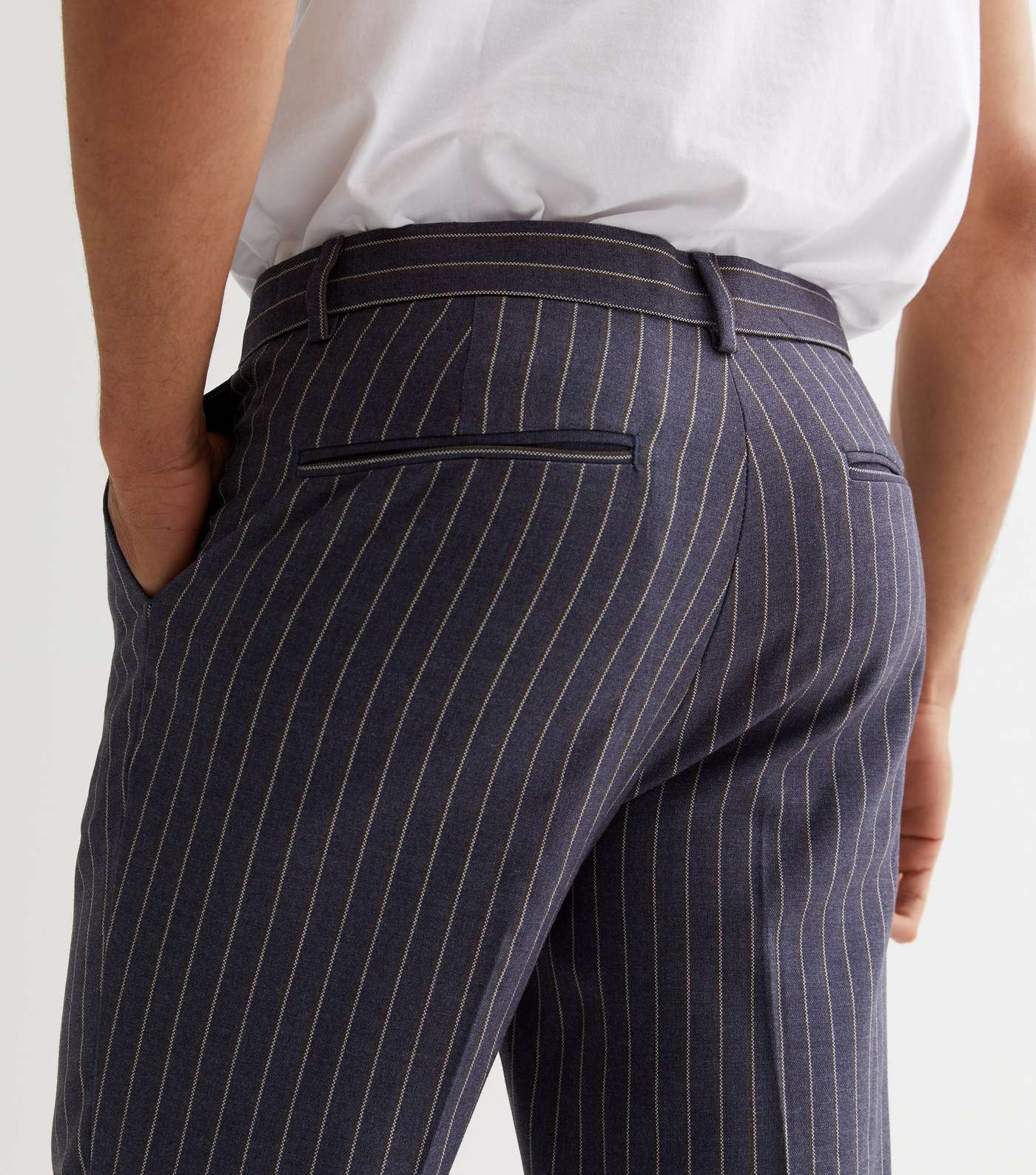 Blue Stripe Pleated Tapered Trousers Image 3