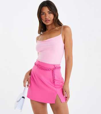 Quiz Pink Square Neck Diamanté Strap Bodysuit