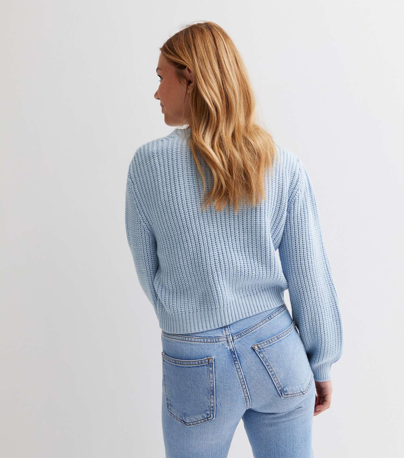 Girls Pale Blue Chunky Knit Ruched Long Sleeve Jumper Image 4