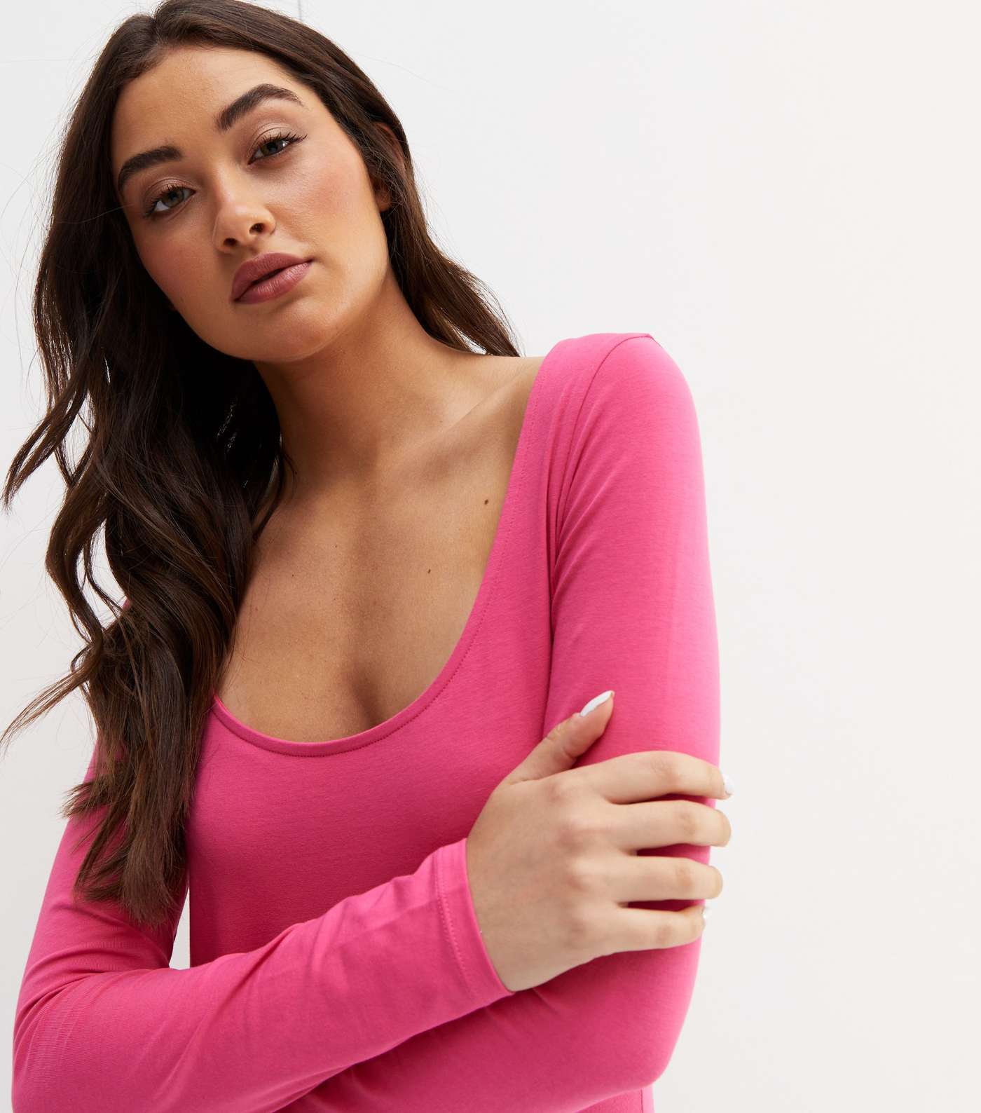 Bright Pink Scoop Neck Long Sleeve T-Shirt Image 3