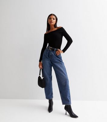 Black Ribbed Knit Long Sleeve Bardot 