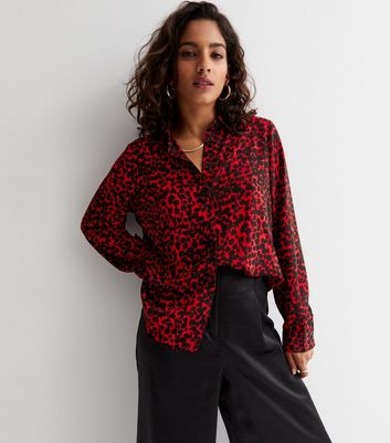 Topshop PETITE Red Leopard Print Denim Jacket