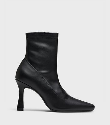 London Rebel Black Leather-Look Stiletto Heel Sock Boots New Look