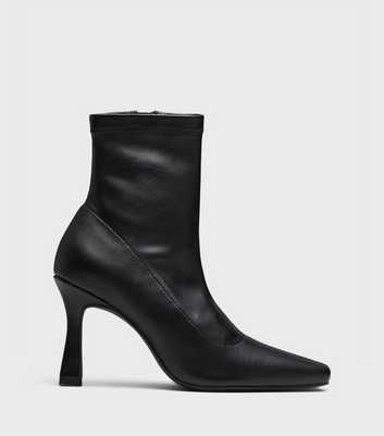 London Rebel Black Leather-Look Stiletto Heel Sock Boots