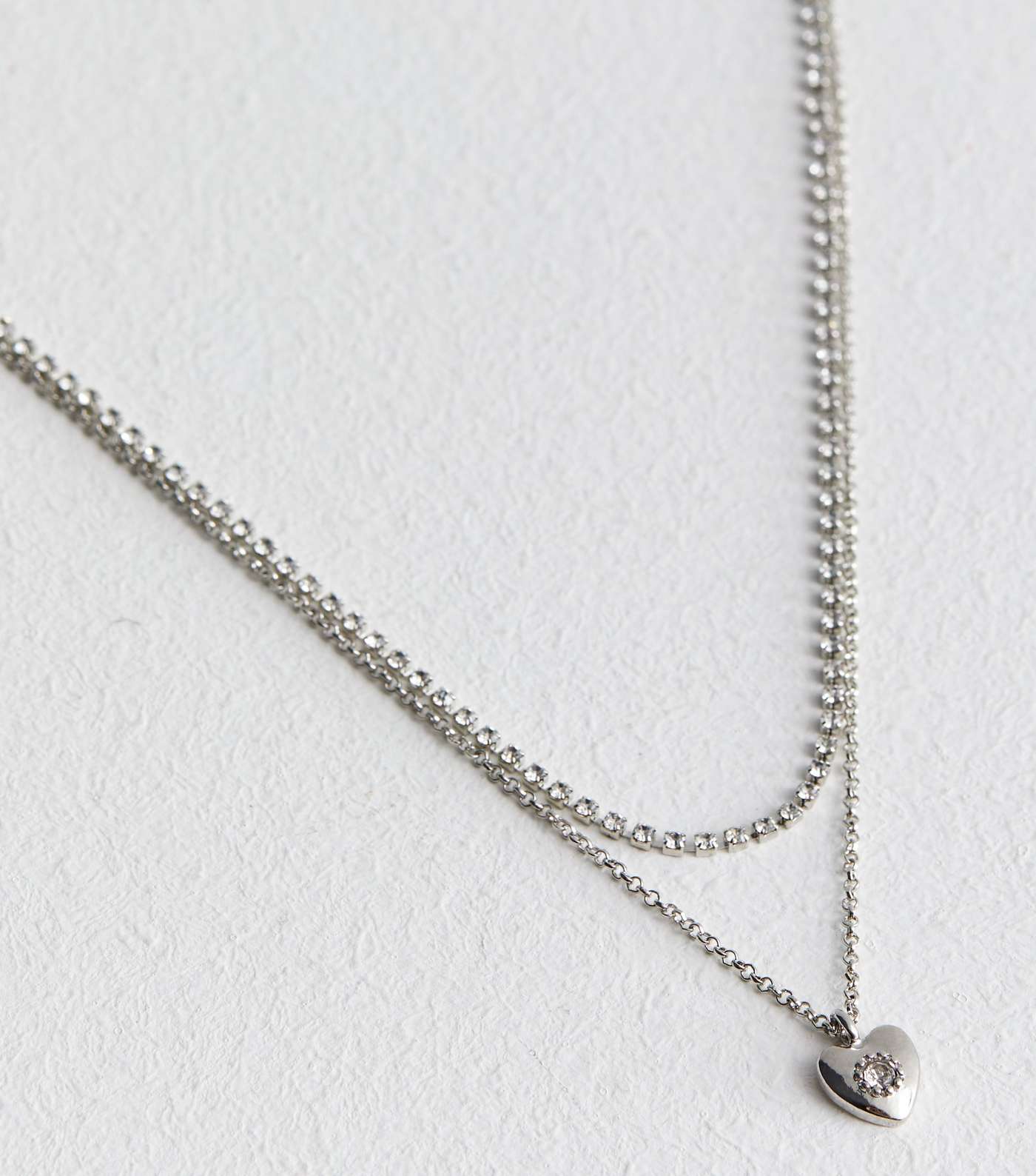 Silver Diamanté Heart Pendant Layered Necklace Image 3