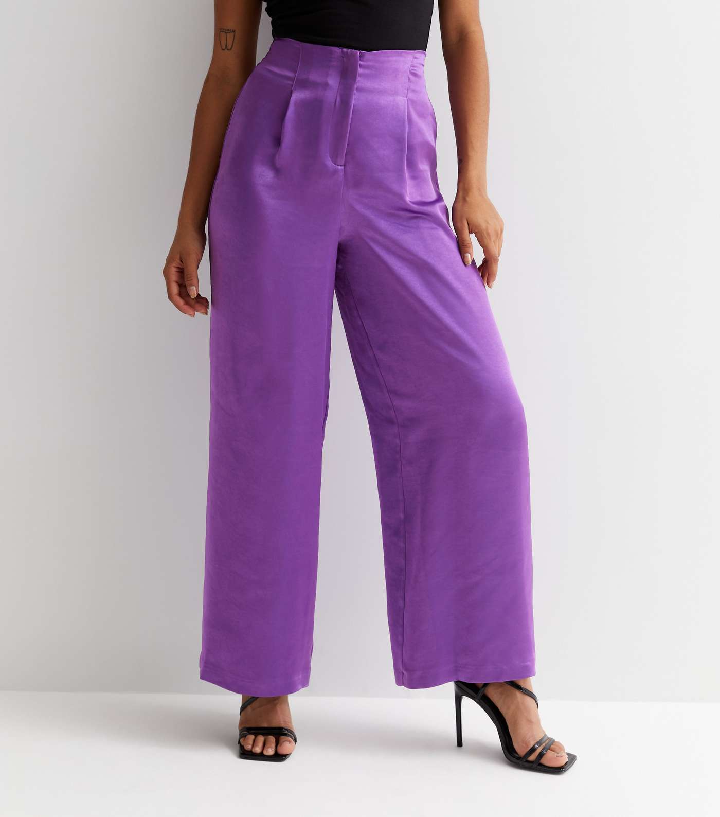 Petite Purple Satin Wide Leg Trousers Image 2