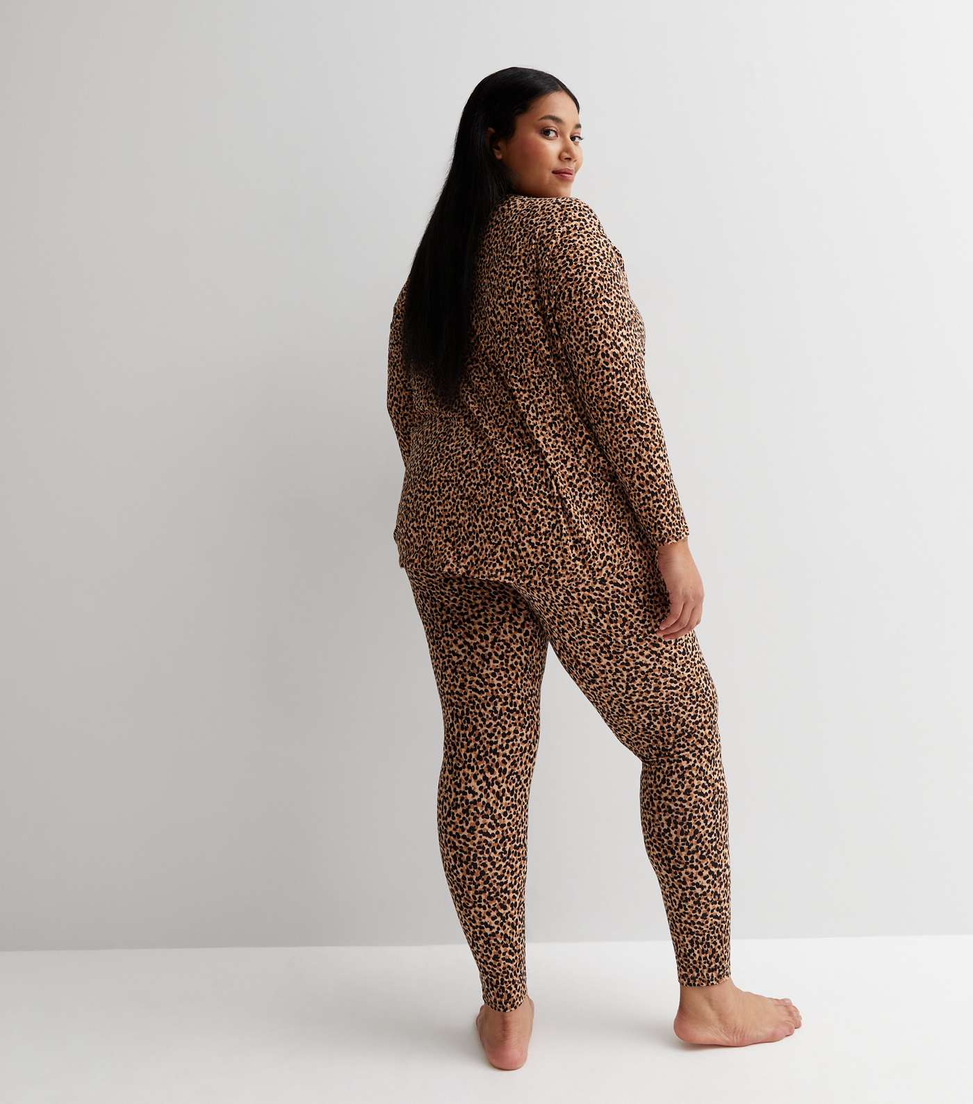 Curves Brown Soft Touch Pyjama Set with Mark Making Print Image 4