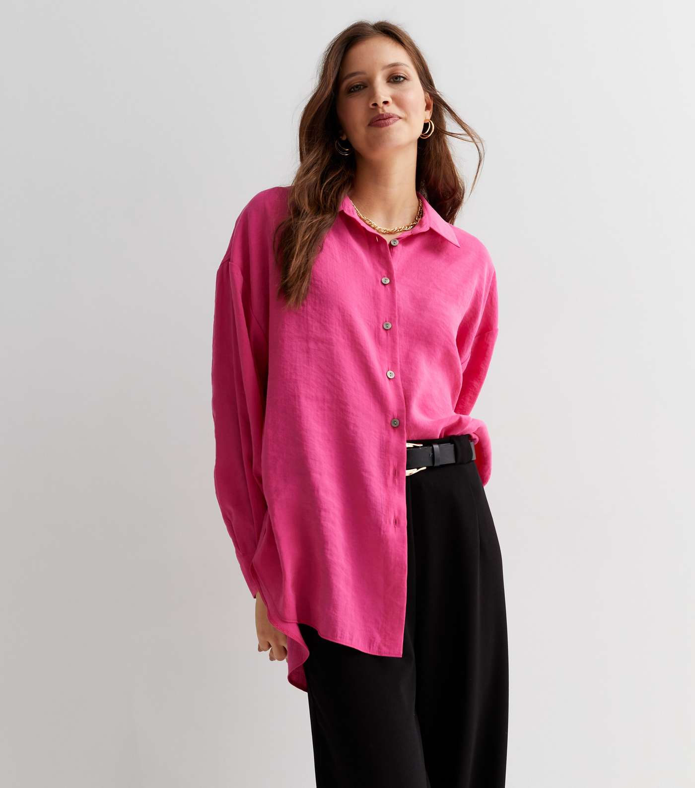 Bright Pink Long Sleeve Oversized Shirt Image 2