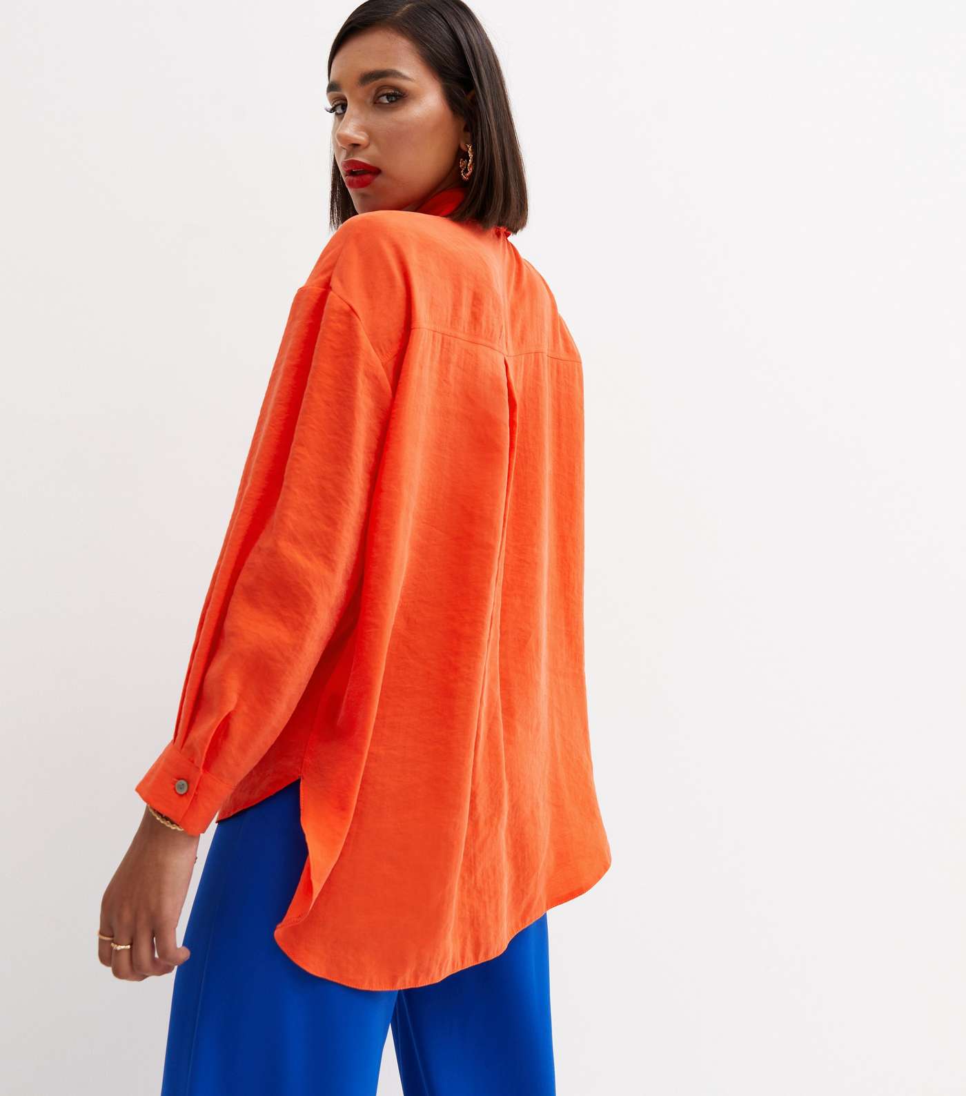 Bright Orange Long Sleeve Oversized Shirt Image 4