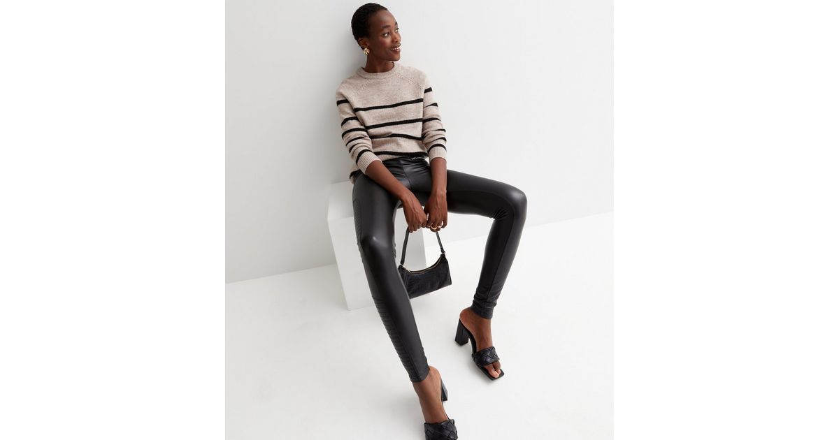 Tall Black Leather-Look Zip Front Leggings | New Look