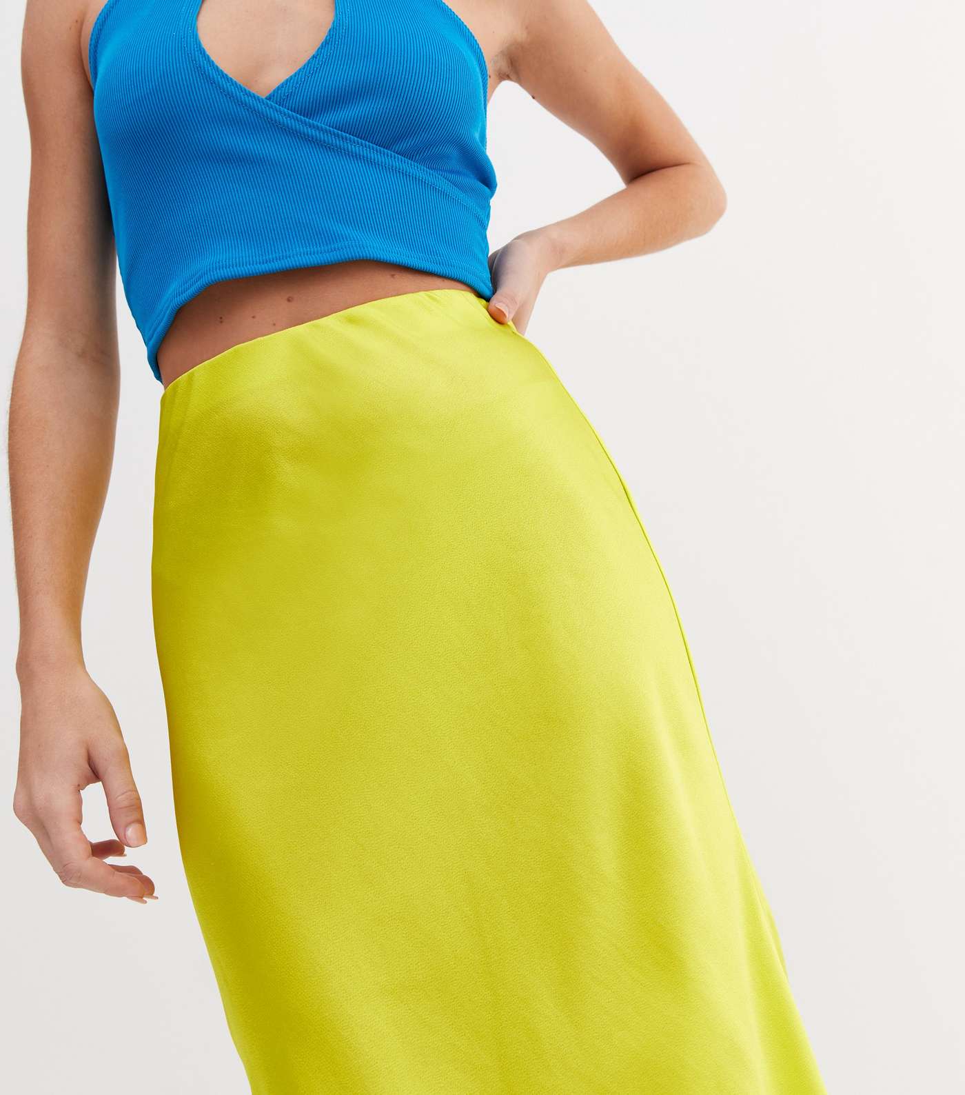 Light Green Satin Bias Cut Midi Skirt Image 3