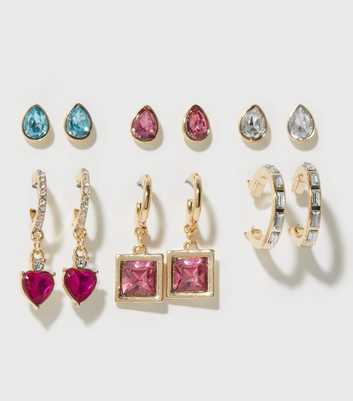6 Pack Multicoloured Mixed Diamanté Stud and Hoop Earrings