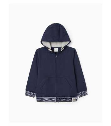 Zippy Navy Hooded Embroidered Trim Jacket