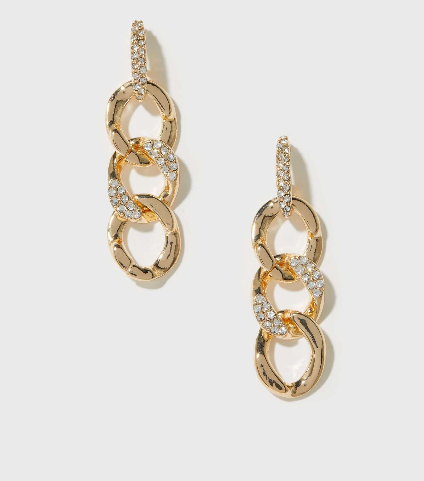 Gold Drop Chain Diamanté Earrings Image 2