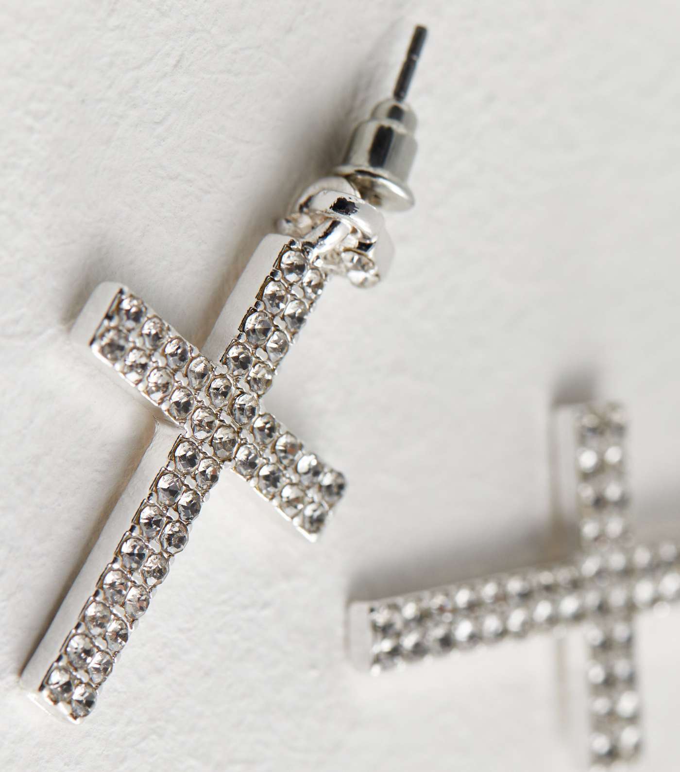 Silver Diamanté Cross Charm Stud Earrings Image 4
