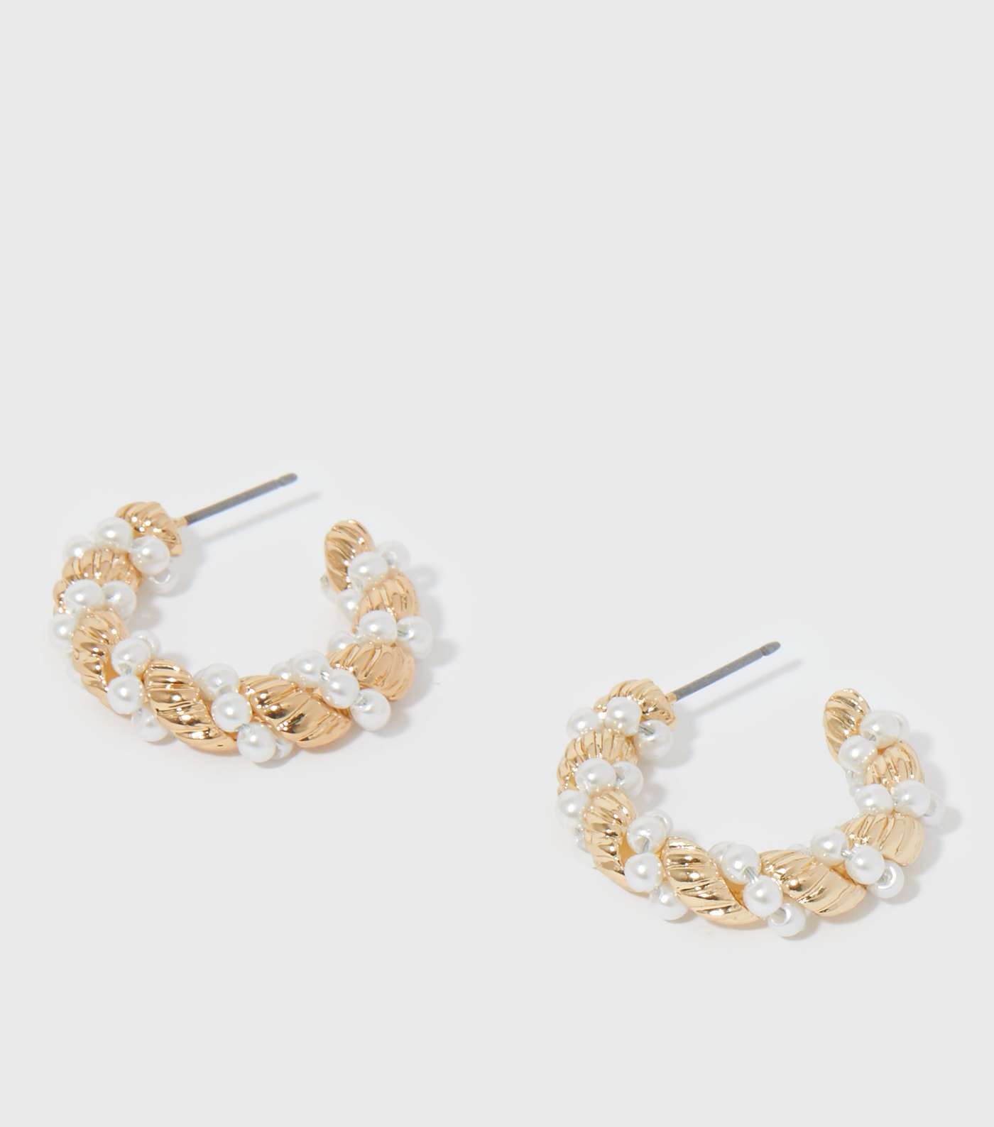 Gold Faux Pearl Chunky Twist Hoop Earrings