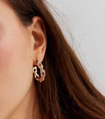 Gold Diamanté Chain Midi Hoop Earrings