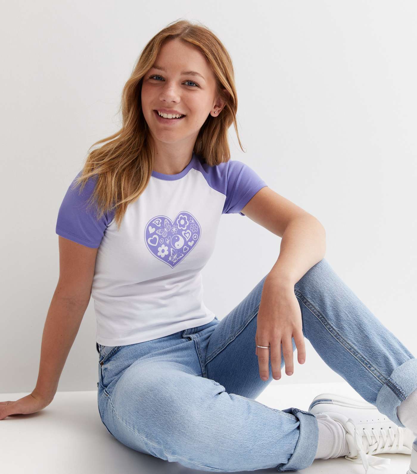 Girls Purple Heart Logo Raglan Ringer T-Shirt