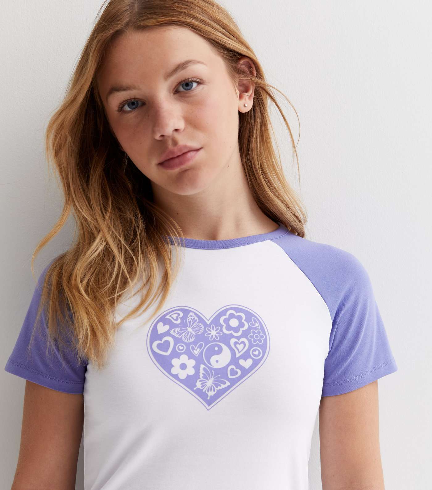 Girls Purple Heart Logo Raglan Ringer T-Shirt Image 3