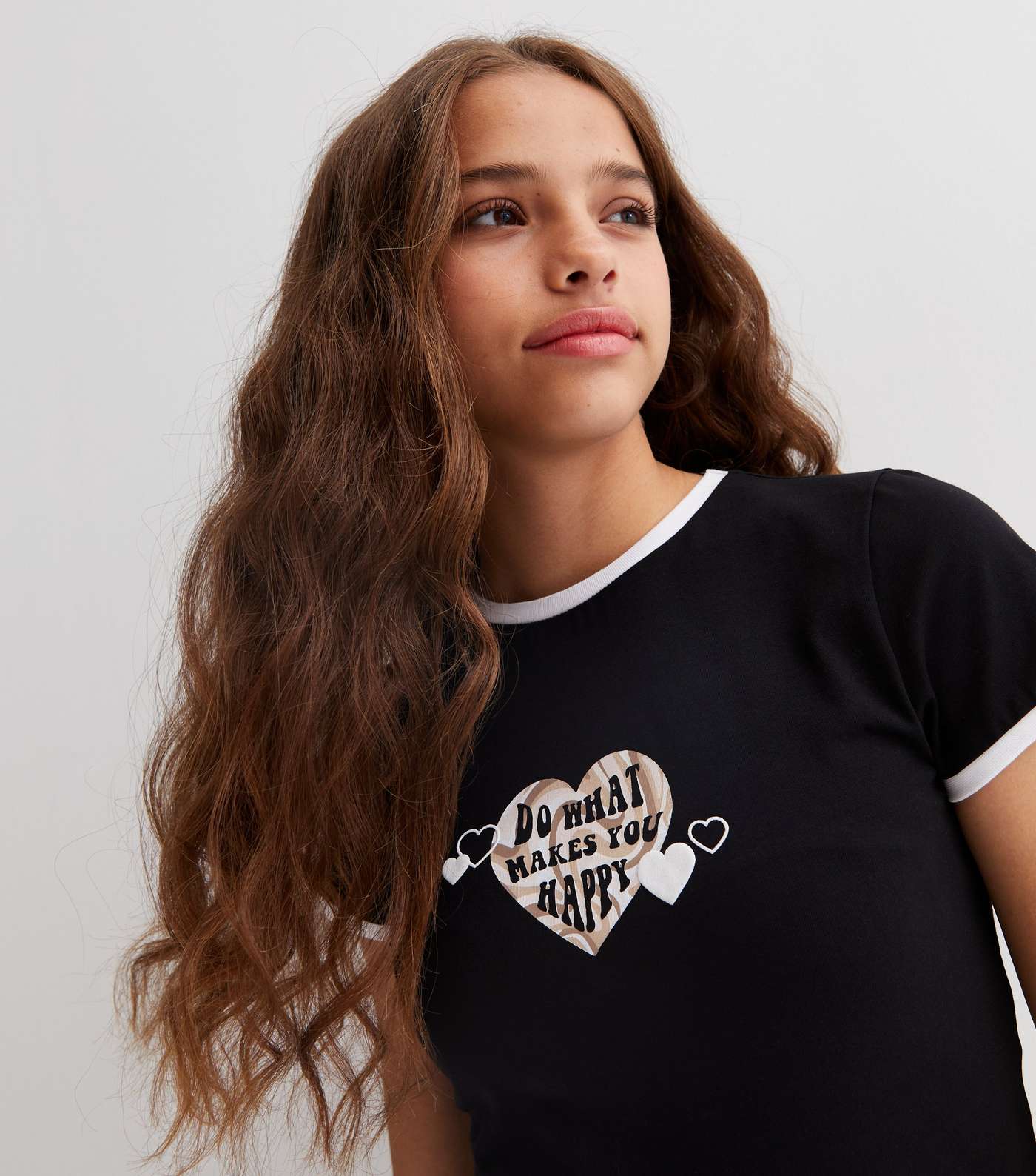 Girls Black Heart Do What Makes You Happy Logo T-Shirt