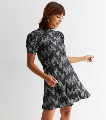 Blue Vanilla Silver Zig Zag Sequin High Neck Mini Swing Dress