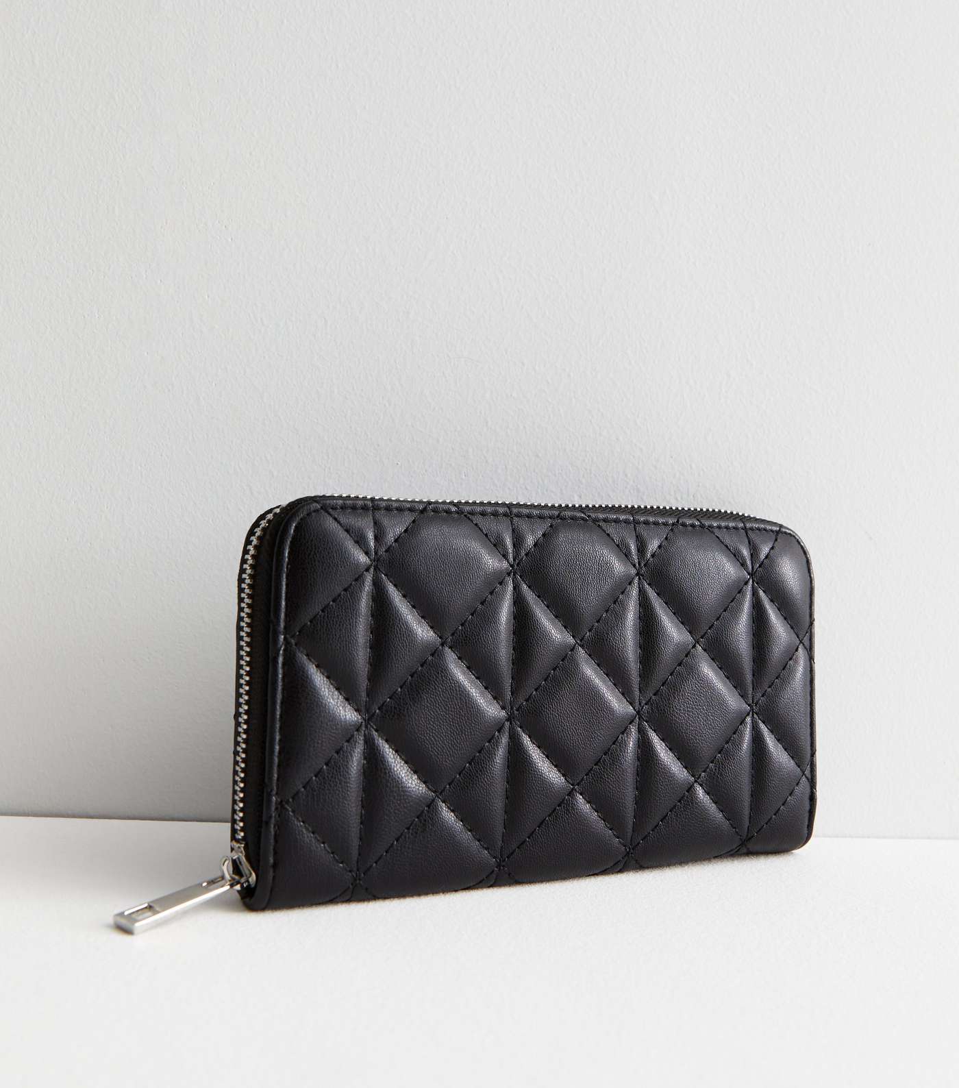 Black Quilted Leather-Look Large Purse