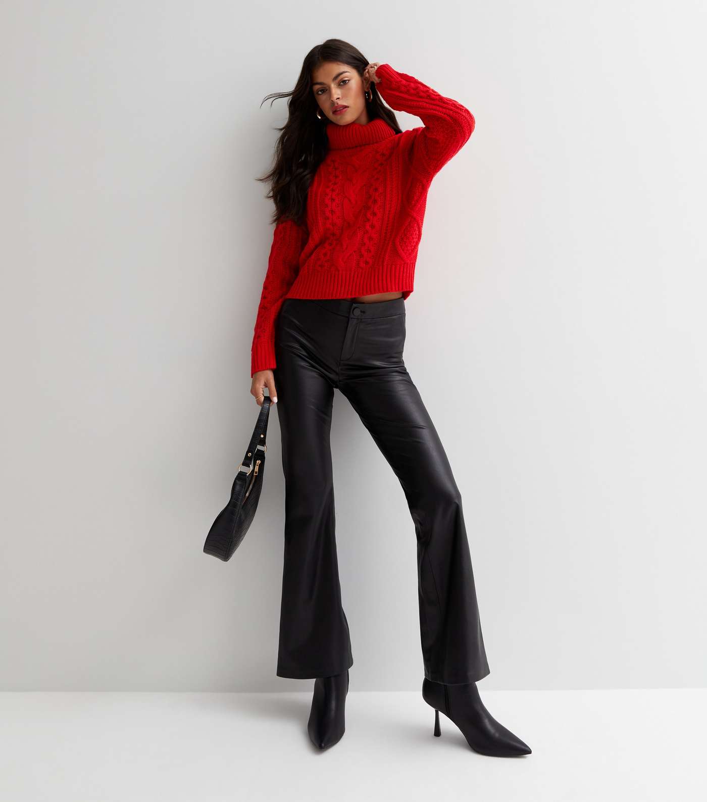 Red Cable Knit Roll Neck Jumper Image 2
