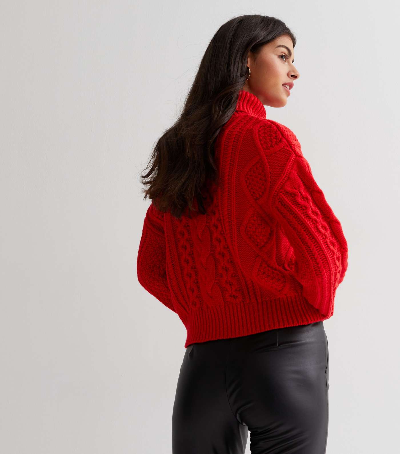 Red Cable Knit Roll Neck Jumper Image 4