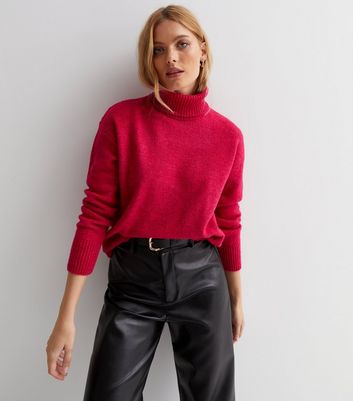 Deep Pink Roll Neck Jumper