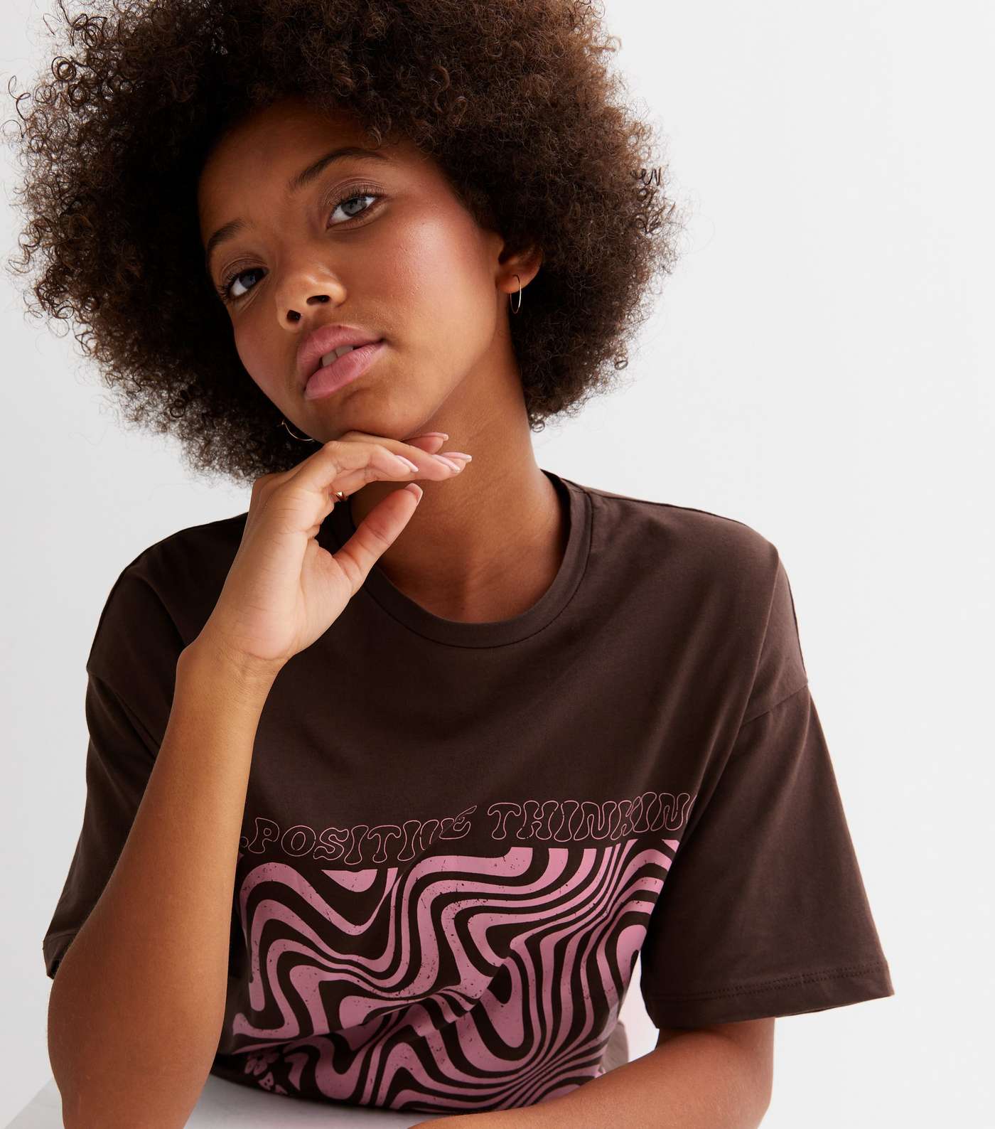 Girls Brown Marble Swirl Positive Logo Oversized Long T-Shirt Image 3