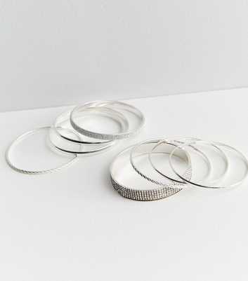 8 Pack Silver Diamanté Bangles