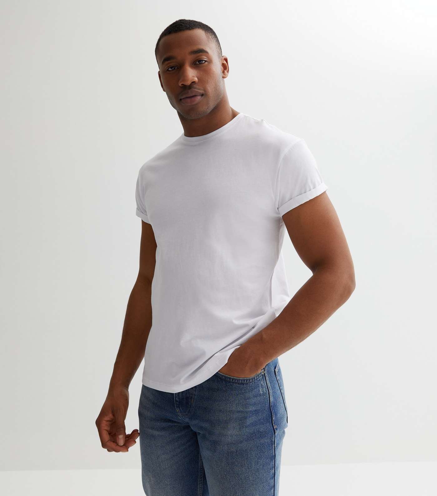 White Roll Sleeve T-Shirt Image 2