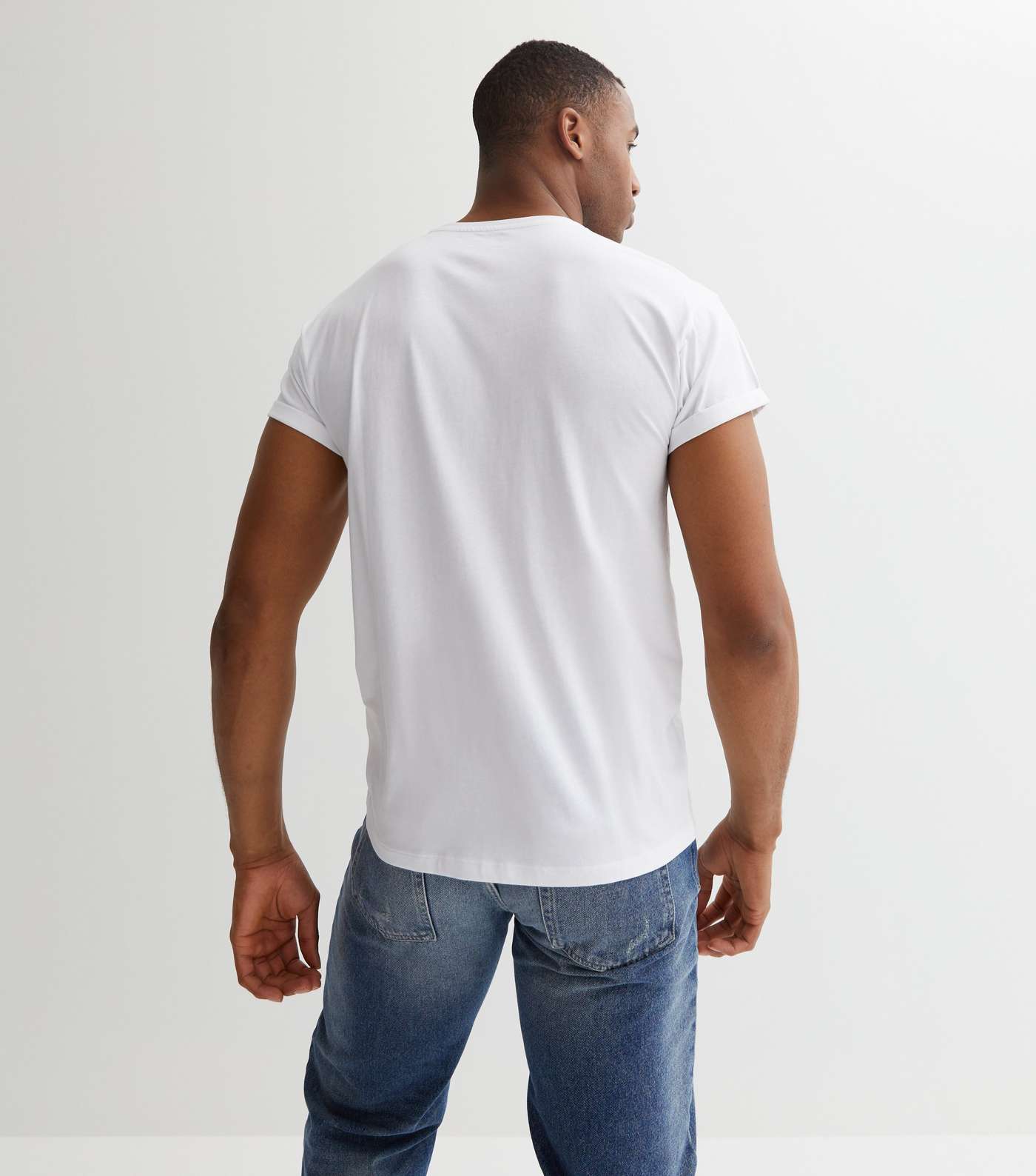 White Roll Sleeve T-Shirt Image 4