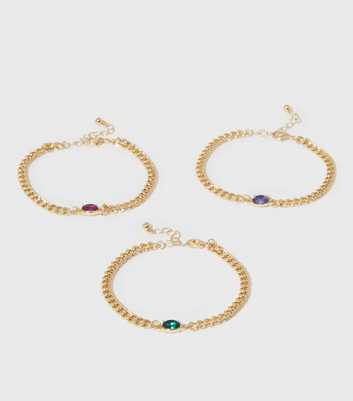 3 Pack Gold Gem Chain Bracelets