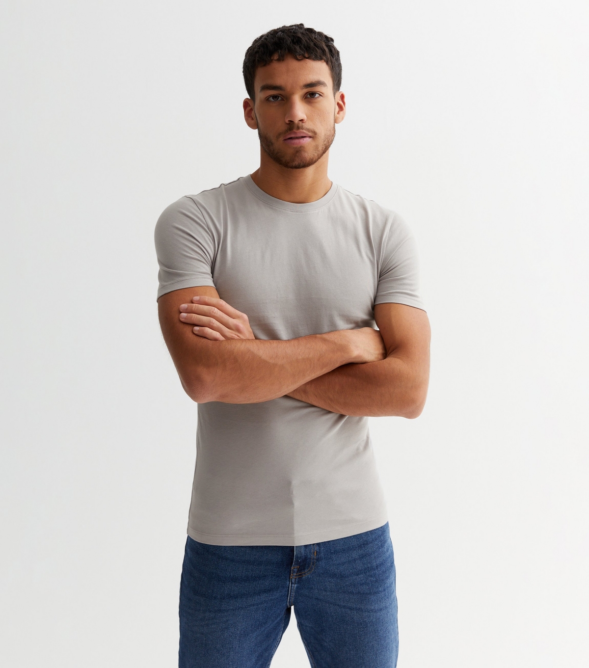 Men's Pale Grey Crew Neck Muscle Fit T-Shirt New Look