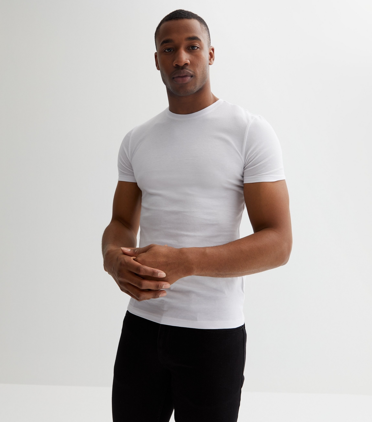 Men's White Crew Neck Muscle Fit T-Shirt New Look