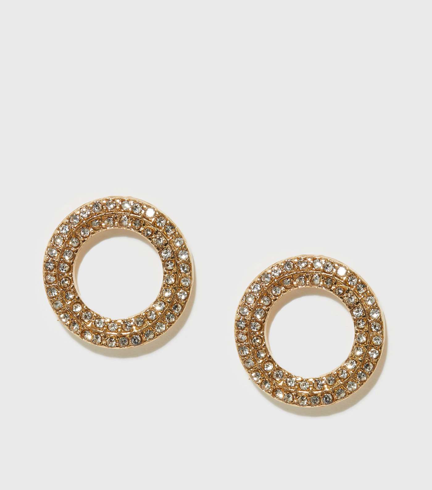 Gold Diamanté Large Circle Stud Earrings Image 2