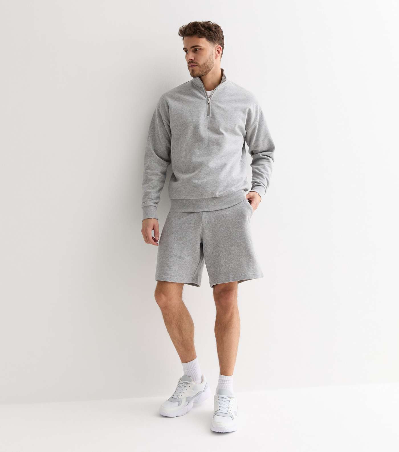 Grey Marl Relaxed Fit Jersey Shorts Image 3