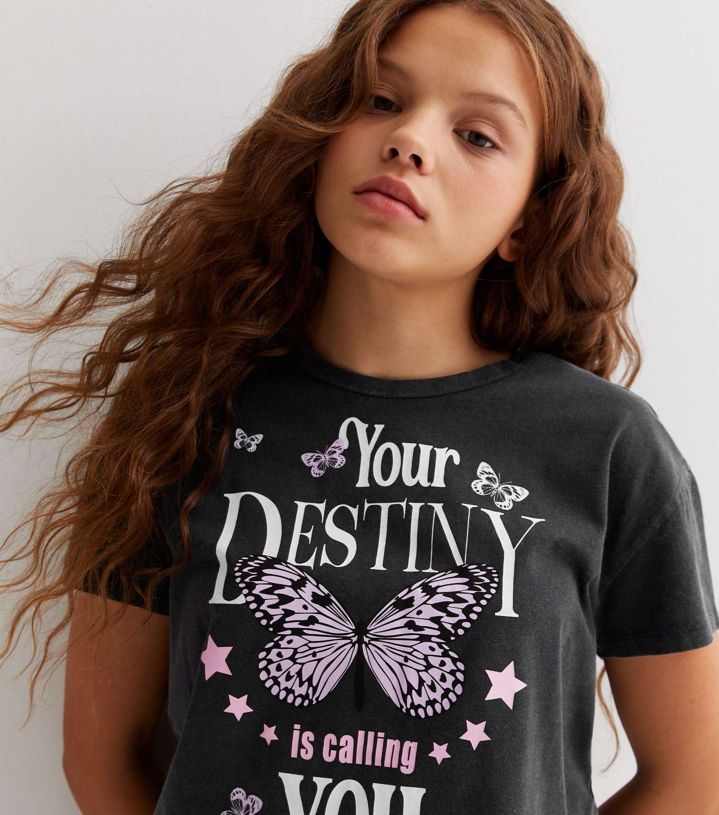 Girls Dark Grey Butterfly Destiny Logo T-Shirt Image 3