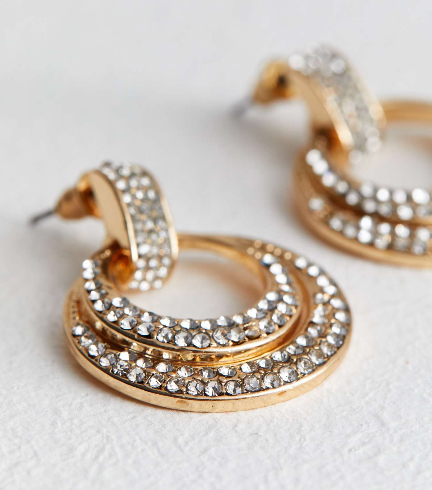 Gold Diamanté Double Circle Doorknocker Earrings Image 4