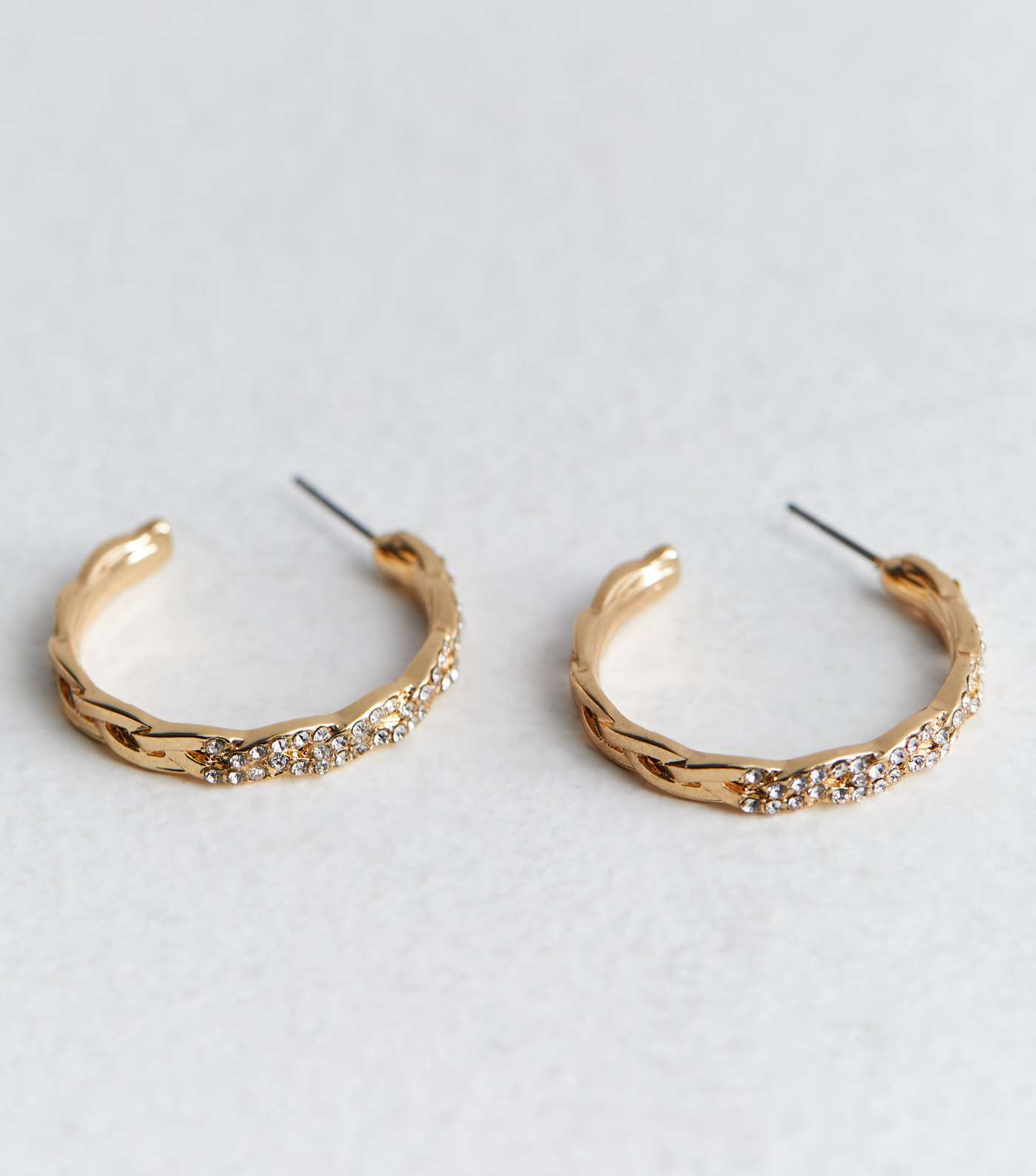 Gold Diamanté Plaited Midi Hoop Earrings Image 3