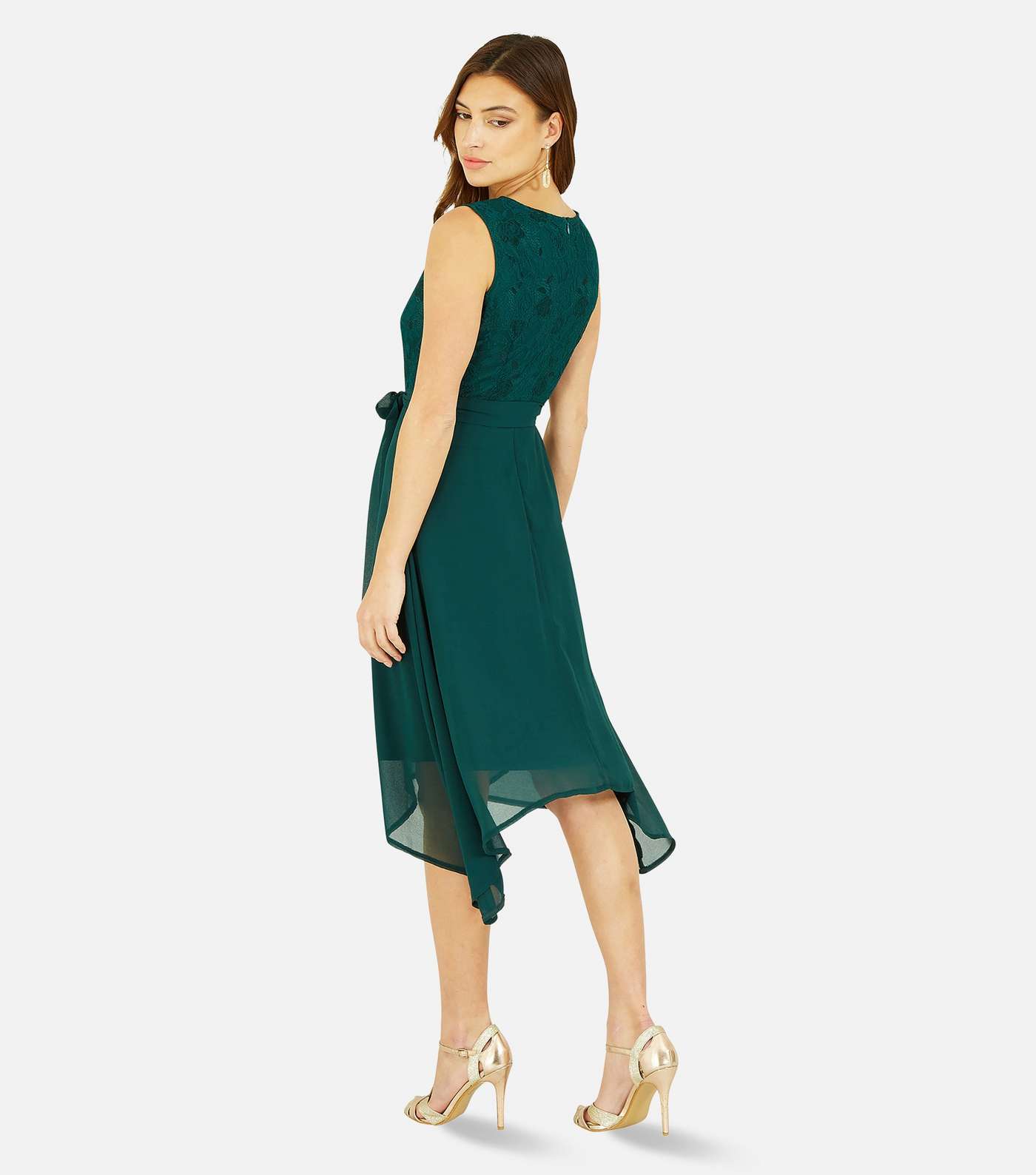 Mela Dark Green Lace Sleeveless Dip Hem Midi Dress Image 5