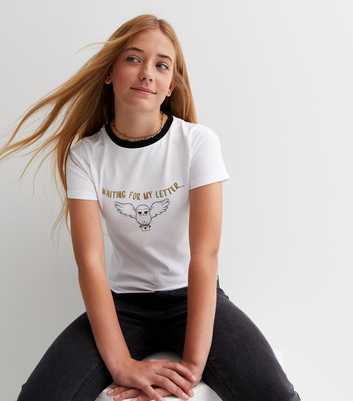 Girls White Harry Potter Hedwig Logo Ringer T-Shirt