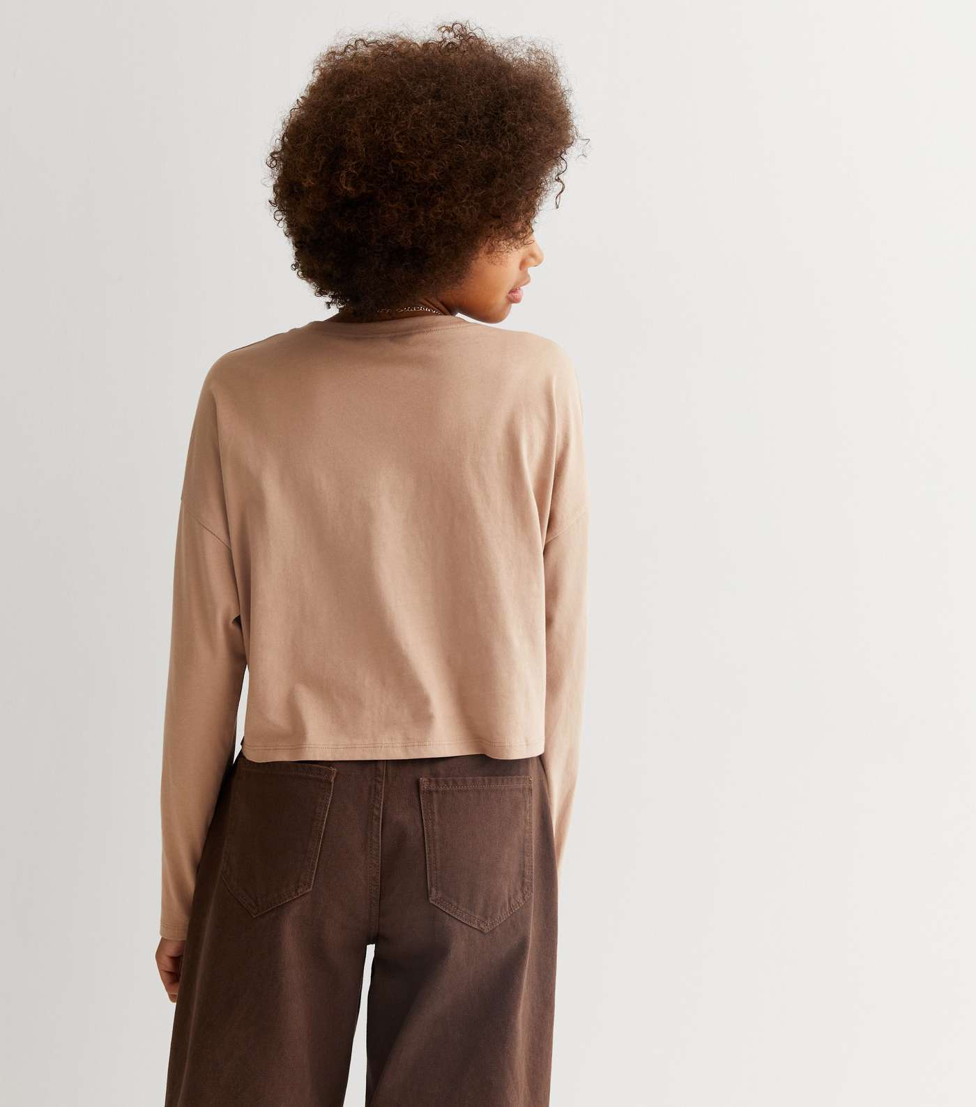 Girls Light Brown Long Sleeve Boxy T-Shirt Image 4