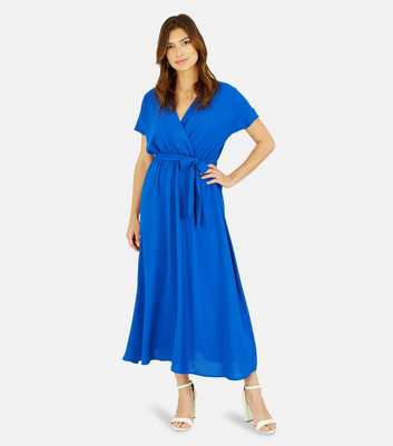 Mela Bright Blue Kimono Sleeve Tie Waist Midi Wrap Dress