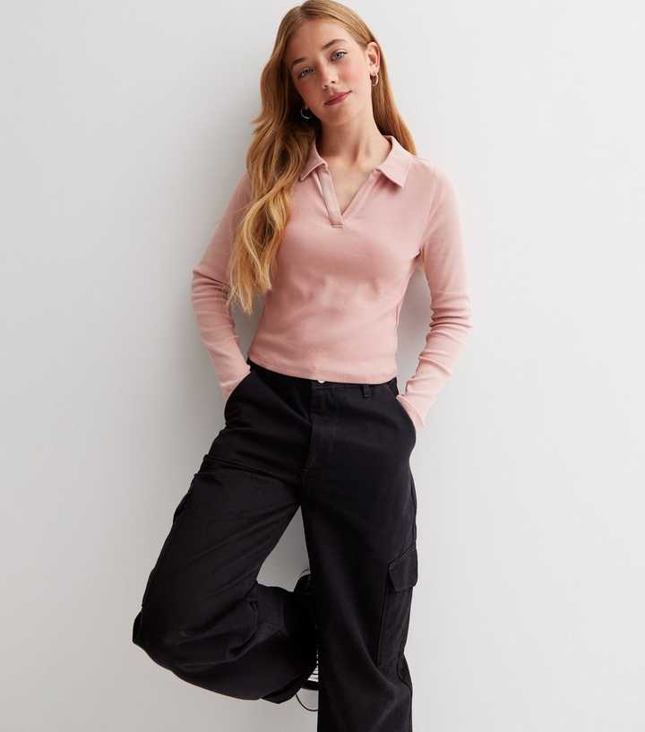 pink long sleeve polo shirt