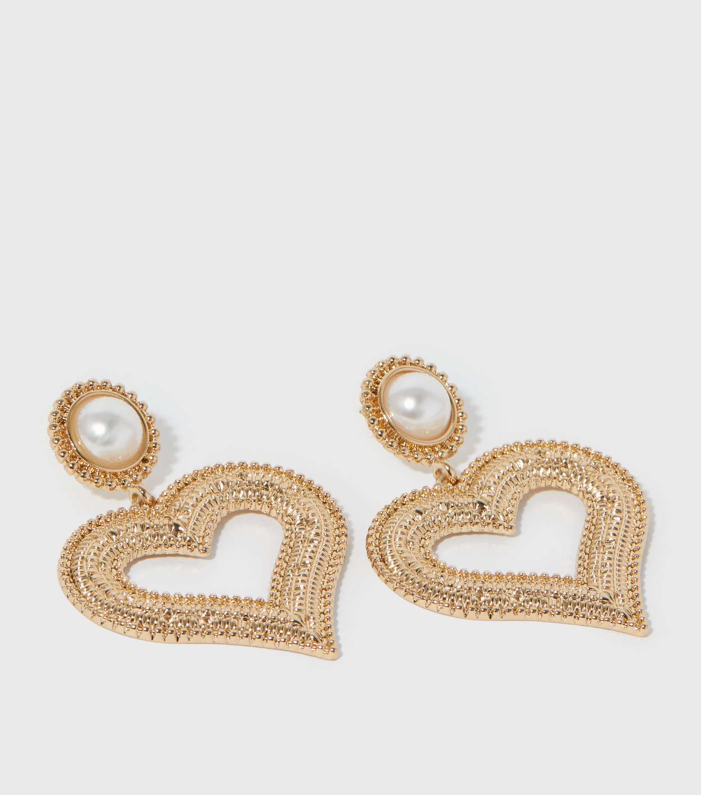 Gold Large Heart Faux Pearl Doorknocker Earrings